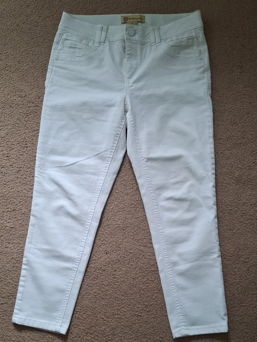Democracy White Jeans with Branded Button